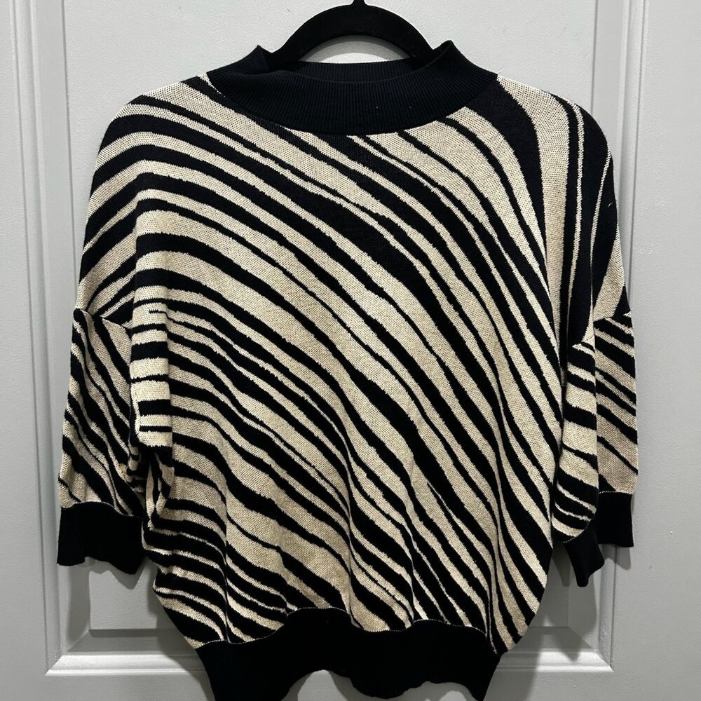 Stylish Navy and Tan Striped Sweater by Ann Taylor